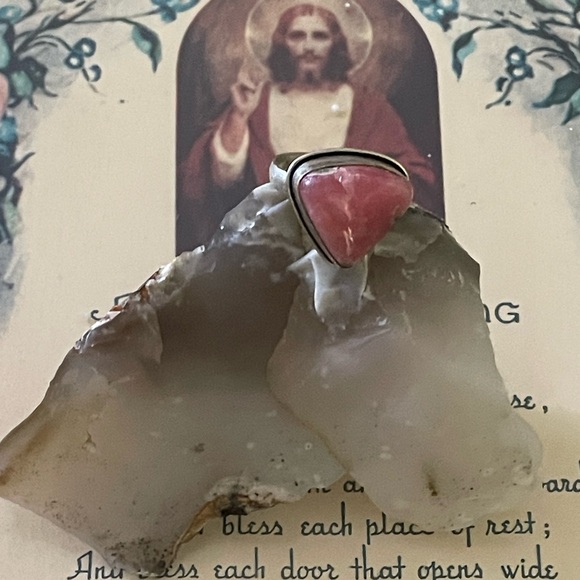 Artisan Rose Quartz Sterling Silver 925 Feminine Pink Handcrafted Ring SZ 8 - Picture 8 of 14